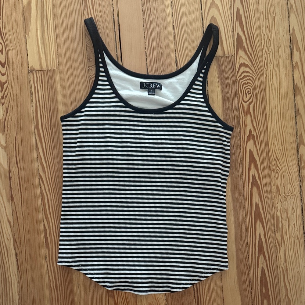 J. Crew Black & White Striped Ribbed Tank